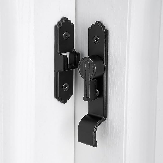2 Packs 90 Degree Black Barn Door Lock, Flip Gate Latch with Handle, Heavy Sliding Door Latches, Door Security Sliding Latch Lock for Cabinets, Bathroom, Garden, Window, Garage
