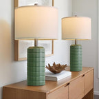 PoKat 24" Modern Ceramic Table Lamps Set of 2 for Bedroom, Green Bedside Lamps for Night Stands, Farmhouse House Decor Nightstand Table Lamps for Living Room End Table Green