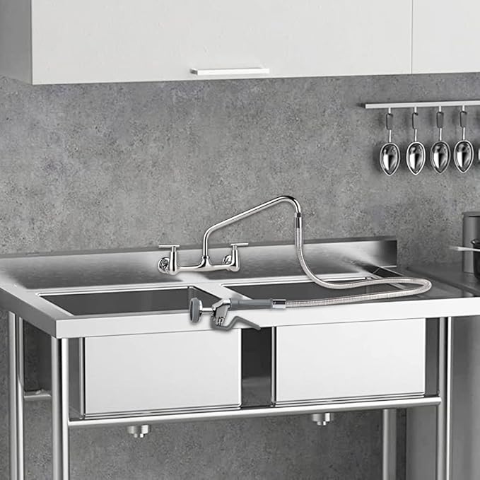 38 Inch Pre Rinse Hose with Sprayer Valve, Commercial Faucet Flexible Hose with Spray Head Replacement Kit for Commercial Restaurant Kitchen Sink Faucet - Grey