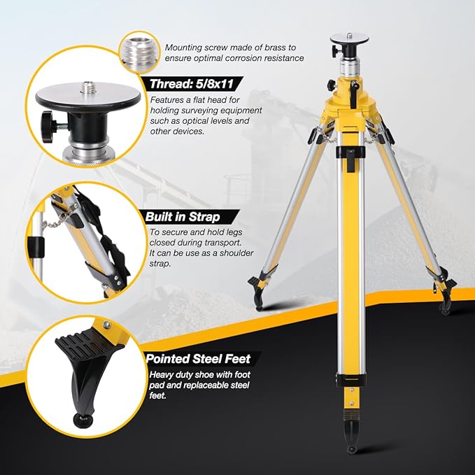 Elevator Tripod for Laser Level, 43.3-106.29 inch Height Adjustment Heavy Duty Survey Tripod, with Level Bubble & Diffusion Limiter, Liftable Non-Skid Feet for Construction