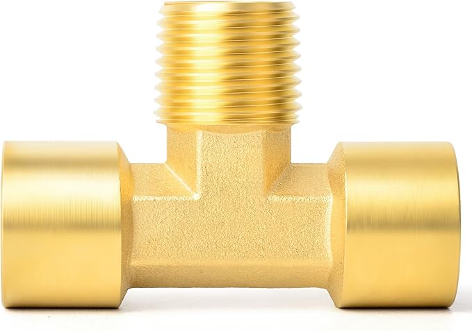 GASHER 2PCS Metals Brass Pipe Fitting Barstock Male Branch Tee T Adapter 1/8" NPT Female x 1/8" NPT Female x 1/8" NPT Male