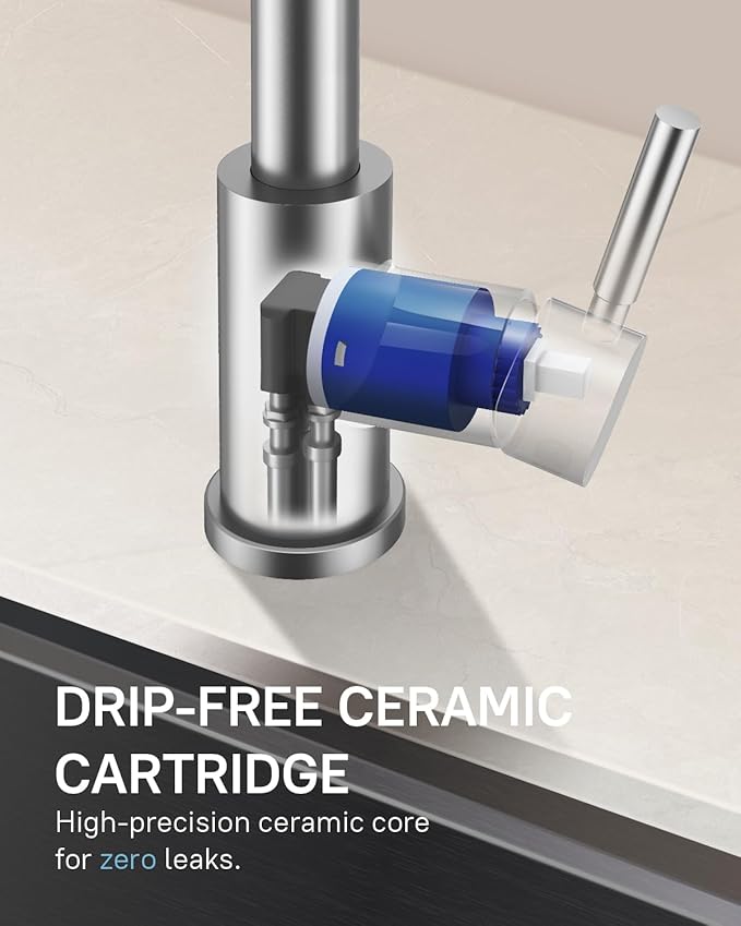 WEWE Kitchen Faucets with Pull Down Sprayer, Stainless Steel Single Handle 1 Hole for Family Kitchen Commercial Camper Laundry Rv Bar, Brushed Nickel