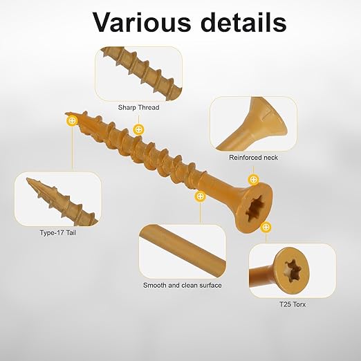 Wood Screws #8 x 1-5/8’’, T25 Star Torx Drive Flat Head Deck Screws, Tan, 154Pcs (1lb)