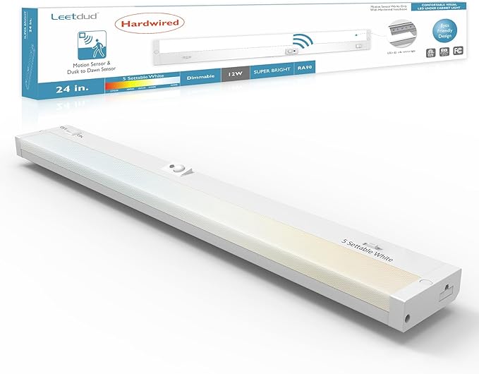 Under Cabinet Lighting Motion Sensor Hardwired, 24 Inch 12W Dimmable, 5 CCT 2700/3000/3500/4000/5000K, Eyes Care Design Linkable Under Counter Lights for Kitchen, Sink, ETL Listed, White