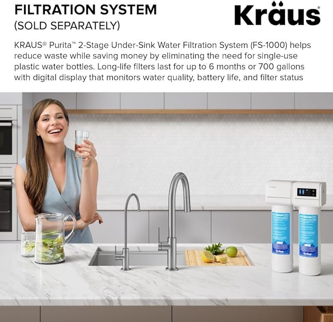 KRAUS Oletto Single Handle Drinking Water Filter Faucet for or Water Filtration System in Matte Black, FF-103MB