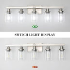 Bathroom Vanity Light, 5-Light Nickel Modern Matte Wall Sconce Lighting with Clear Glass Shade, Wall Lights,Bath Vintage Wall Mounted Lamps for Mirror Bedroom Living Room