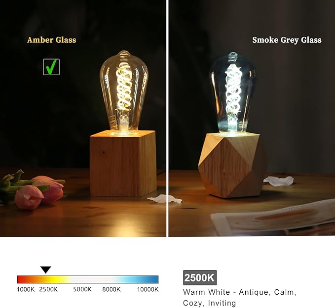 ST19/ST58 Vintage LED Edison Bulb,4.5W Warm White 2500K,Amber Glass Flexible Spiral LED Filament Light Bulb,450Lm Dimmable 4.5W Equivalent to 45W, E26 Base(4.5W-2500K-6 Pack)