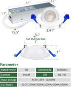 zouzai 2 Inch 5CCT Gimbal Led Recessed Lighting with Junction Box, 360°+90° Adjustable Recessed Can Lights, 2700K/3000K/3500K/4000K/5000K Selectable, 5W Eqv 50W, 550LM Brightness - ETL (White,6 Pack)