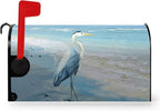 Heron Beach Mailbox Covers Summer Nautical Blue Mailbox Cover Magnetic Standard Size 21x18 Inch Coastal Sea Bird Letter Post Box Wraps Decor for Garden Yard