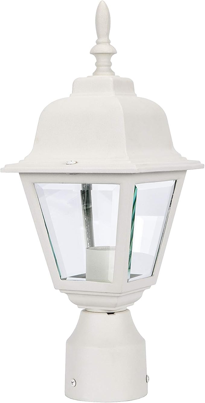 LIT-PaTH Outdoor Post Lighting Fixture Pole Lantern, E26 Medium Base Max 60W, Aluminum Housing Plus Clear Glass, Bulb Not Included, Matte White Finish, 1-Pack