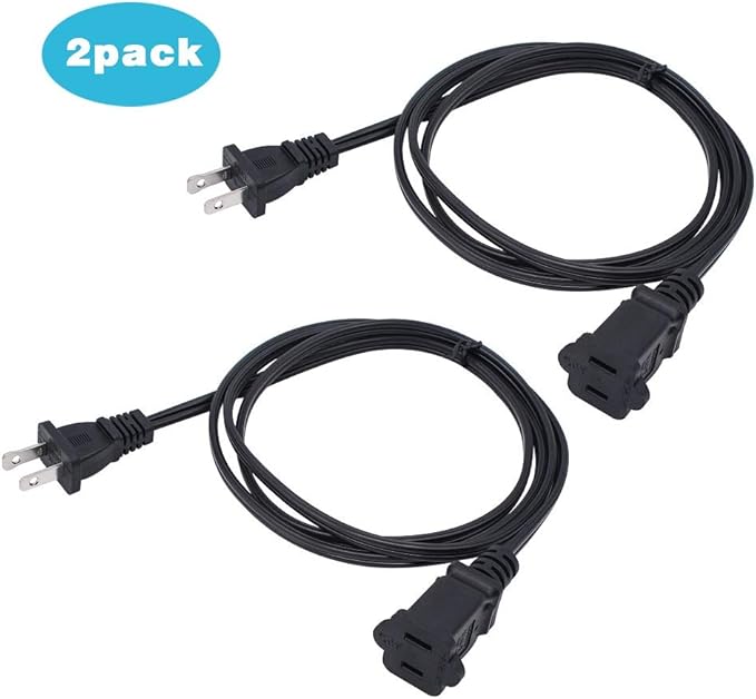10 FT 2 Prong Extension Cord,Black Extension Cord 10 ft Indoor or Outdoor, Male/Female Power Cable for NEMA 1-15P to NEMA 1-15R,Extension Cable 2 Pack