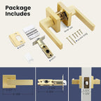 EHOMEWARE 10 Pack Passage Lever Door Handle Gold Door Levers, Sleek Square Non-Locking Lever Set [for Hallway or Closet Doors] Reversible for Right & Left Sided Doors Heavy Duty