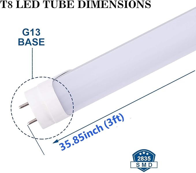 25pcs 3FT 15W T8 Tube Light White Daylight 6000k T8 LED Bulbs Household Lights Ballast Bypass G13 Base 3 Foot Milky Cover Fluorescent Tube lamp Replacement AC100-277V (15w Milky, 25 Count)