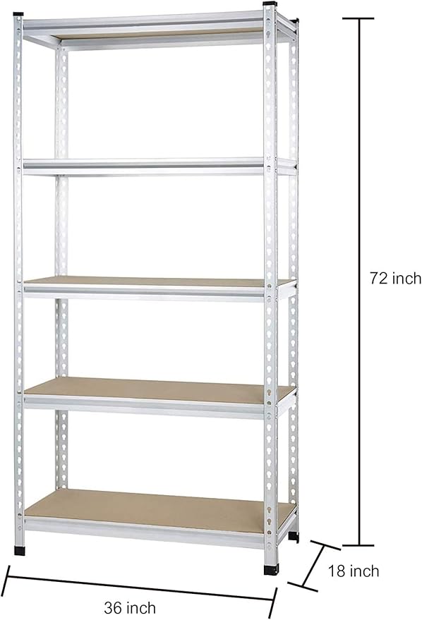 Amazon Basics Medium Duty Storage Shelving Double Post Press Board 5 Tier Shelf, Aluminum, 36 x 18 x 72