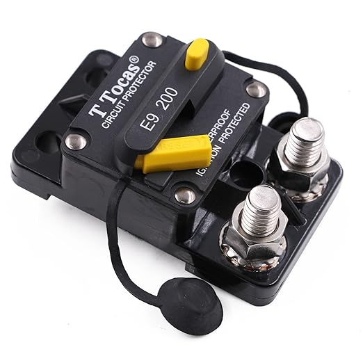 E9 3/8" Studs 200 Amp Circuit Breaker with Manual Reset | UL Certified | 12V - 48V DC Waterproof IP67 for Car Audio 200A Switchable Surface Mount