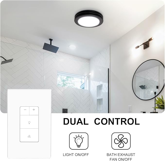 Akicon Dimmer Switch for Exhaust Fan with Light, Single Pole Fan Light Switch, Neutral Wire Needed, White