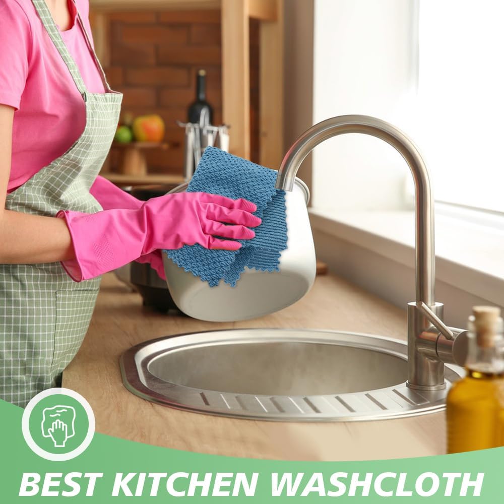 SINLAND Microfiber Dish Cloth for Washing Dishes Rags Best Kitchen Washcloth Cleaning Cloths with Poly Scour Side Popcorn Texture 5 Color Assorted 12Inchx12Inch 10 Pack