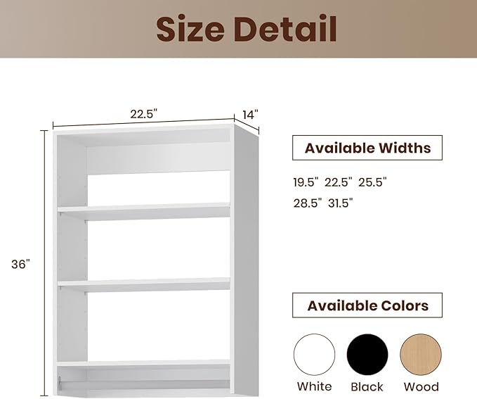 ROOMTEC 22.5" Medium Hanging Closet Unit, Modular Closet System with Hanging Rod, Wardrobe Organizer for Bedroom or Walk-in Closet, Wall Mounted, Customizable Clothes Storage Unit, White