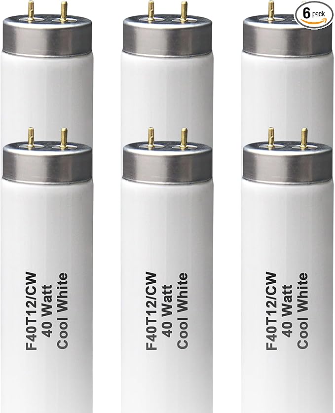 (6Pack) T12 4FT Fluorescent Bulb,F40T12/CW 40W 48inch Light Tube,4100K Cool White,Replaces F40T12/CW/Supreme,F40CWX,Medium Bipin(G13) Base, 2600 Lumens