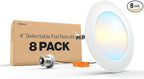 Sunco 8 Pack 4 Inch LED Flat Recessed Light, Retrofit Ceiling Can Lighting, 800 LM, Selectable CCT 2700K/3000K/4000K/5000K, Dimmable, 10W=60W, 50,000 Lifetime Hours UL