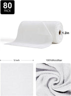 80 Pack Microfiber Cleaning Cloth Roll,Lint Free Rags & Tear Away Reusable Towels Washable Scratch,Ultra Absorbent Dish Rags(12" x 12") for Car Kitchen Home Garage-White