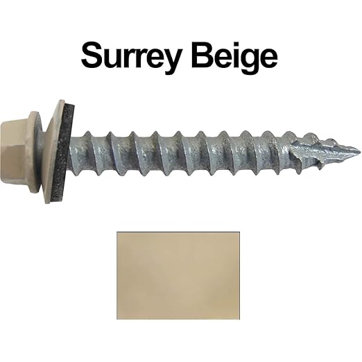 #14 Metal ROOFING SCREWS (250) Screws x 1-1/2" SURREY BEIGE Hex Head Sheet Metal Roof Screw. Self starting/tapping metal to wood sheet metal siding screws-EPDM washer. for corrugated roofing