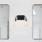 XiNBEi Lighting Bathroom Light Fixtures, Modern 2 Light Vanity Lights with Seeded Glass Matte Black Bath Wall Mount Fixture Over Mirror XB-W1283-2-MB