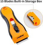 Razor Blade Scraper with 16 Extra SK5 Blades - Paint Sticker Glue Remover for Glass Windows Tiles Metal - Ergonomic Handle, Multi-Surface Tool