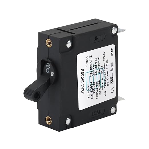 GLOSO J Type Toggle Hydraulic Magnetic Single Pole Circuit Breaker AC/DC Manual Reset Switch Yachts Campers Caravans Black Toggle, 5A, J1P