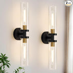 2 Pack 22-Inch Gold and Black Wall Sconces Set of Two, 22" Vanity Lights for Bathroom with Clear Glass, Sconces Hardwired Black and Gold Bathroom Sconces Set of 2 for Mirror Living Room