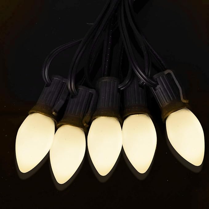 Abeja C7 Ceramic White Replacement Bulbs, 25 Pack C7 White Replacement Bulbs, 5W Vintage Bulbs for Outdoor Indoor Patio Christmas Decoration-E12 Candelabra Base