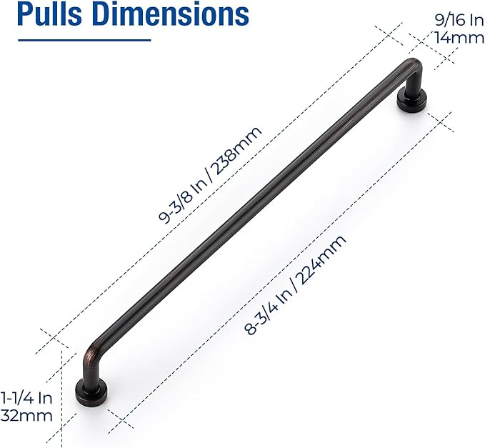 JOY DECOR Cabinet Pulls – 8-3/4 Inch Hole Center, Oil Rubbed Bronze, 5 Pack, Zinc Alloy Cabinet Handles for Drawers & Cupboard – Vintage Style Hardware for Kitchen, Bathroom, Dresser