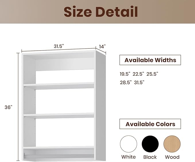 ROOMTEC 31.5" Medium Hanging Closet Unit, Modular Closet System with Hanging Rod, Wardrobe Organizer for Bedroom or Walk-in Closet, Wall Mounted, Customizable Clothes Storage Unit, White