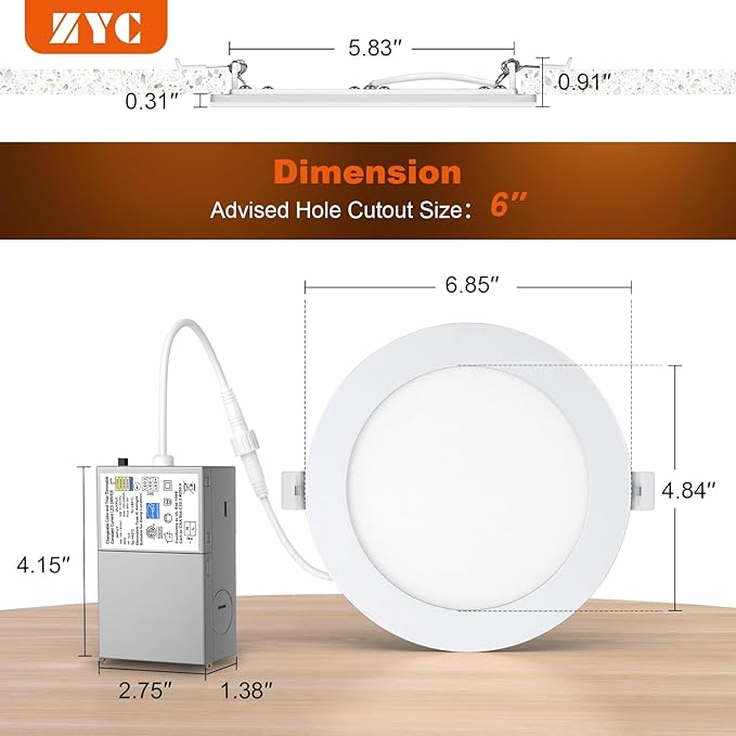 ZYC Recessed Lighting 6 Inch - 12W 1100LM LED Recessed Ceiling Light with Night Light,2700K/3000K/4000K/5000K/6000K Selectable Ultra-Thin Lighting,Dimmable Canless Wafer Downlight,Pack of 12（White）.