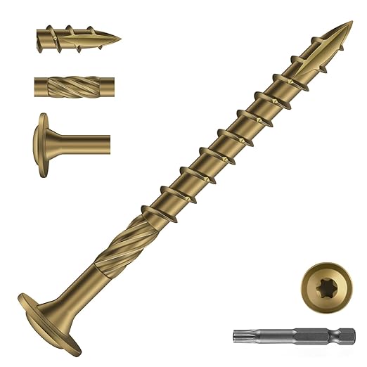 #14 x 3 Inch Lag Screws (39Pcs) 1lb. Structural Wood Screw, Bronze, Carbon Steel, Washer Head, Rust Resistant epoxy Coated, T30 Star Bit