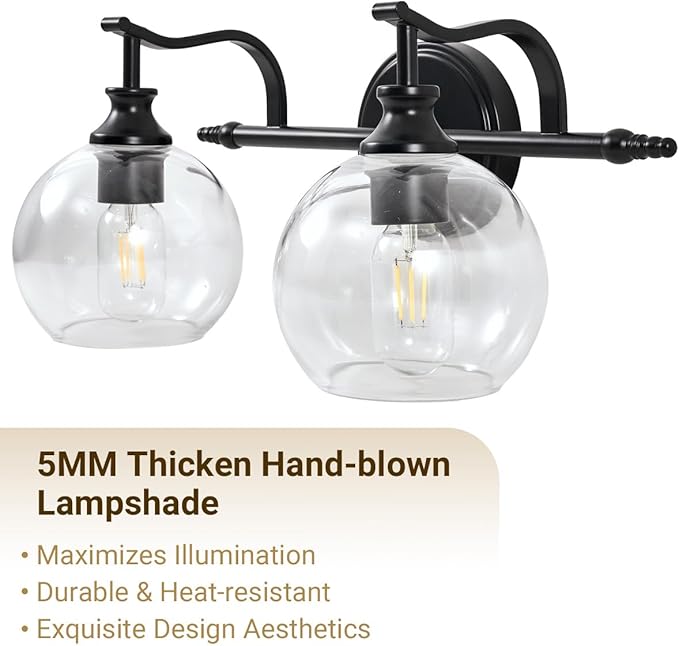 ANDY STAR Black Vanity Light, 5-Light Bathroom Light Fixture, 35" Large Bathroom Lighting Over Mirror, Industrial Wall Sconce, Perfect for Big Bathrooms, Double Vanities, Long-Length Elegant Design