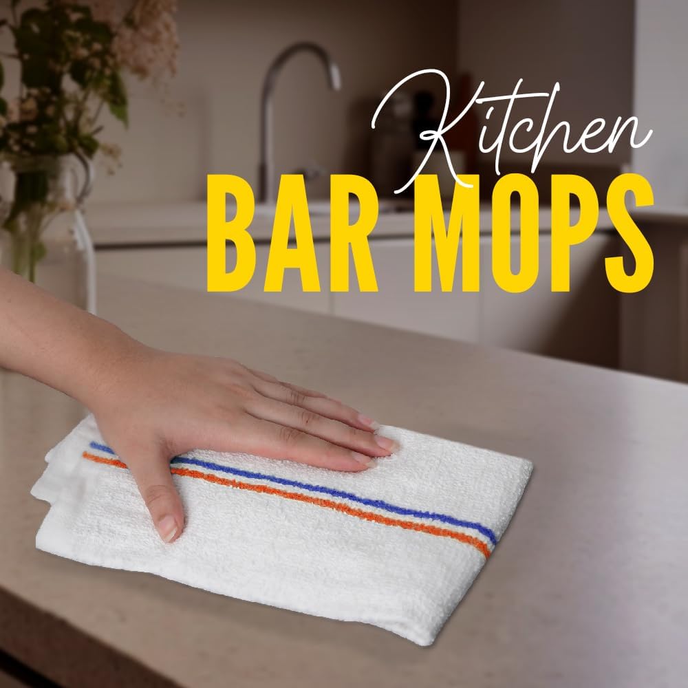 Avalon Towels Terry Bar Mop Towels (Value Pack of 60) Size 16"x19" – Absorbent and Durable, Multipurpose Cleaning Rags, Cotton Cleaning Cloths, Terry Cloth Rags, Reusable Shop Rag