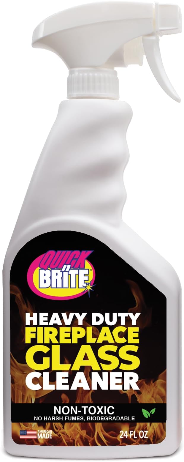 Quick 'n Brite Fireplace Glass Cleaner 24oz, Nonabrasive Cleaning Spray for Oven, Cooktops, Ceramic-Glass, Microwave Glass