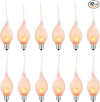 Silicone Dipped Candle Light Bulbs Flicker Flame Replacement Bulbs 1 Watt Country Style Silicone Light Bulbs for Window Candle Lamps Chandeliers, C7/E12 Candelabra Base (12 Pack)