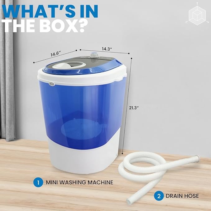 Pyle Upgraded Version Portable Washer - Top Loader Portable Laundry, Mini Washing Machine, Quiet Washer, Rotary Controller, 110V - For Compact Laundry, 4.5 Lbs. Capacity, Translucent Tubs