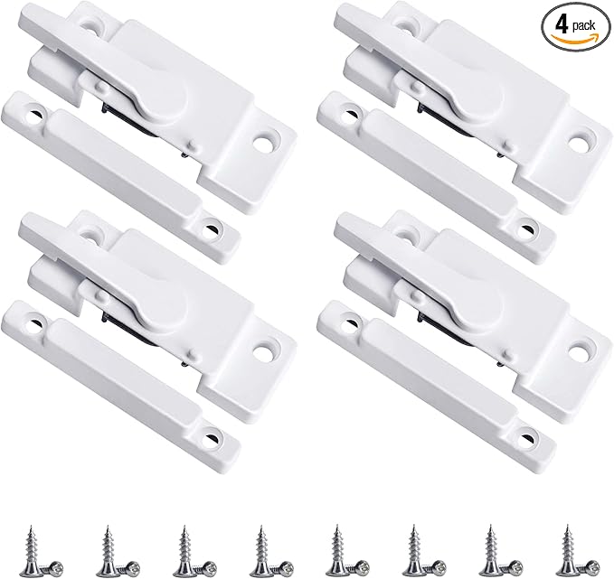 4 Pack Windows Sash Lock-Sliding Window Sash Locks for Single-Hung and Double-Hung Windows-White Cam Sash Locks for Vertical and Horizontal Sliding Windows
