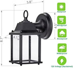 LIT-PaTH Outdoor LED Wall Lantern, Wall Sconce as Porch Lighting Fixture, 3000K Warm White, 9.5W 800 Lumen, Aluminum Housing Plus Glass, Black Finish, 1-Pack