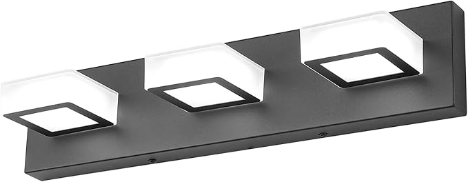 Ralbay 3 Light Dimmable Bathroom Vanity Light LED Modern Matte Black Vanity Wall Light Acrylic Stainless Steel Bathroom Vanity Lighting Fixtures