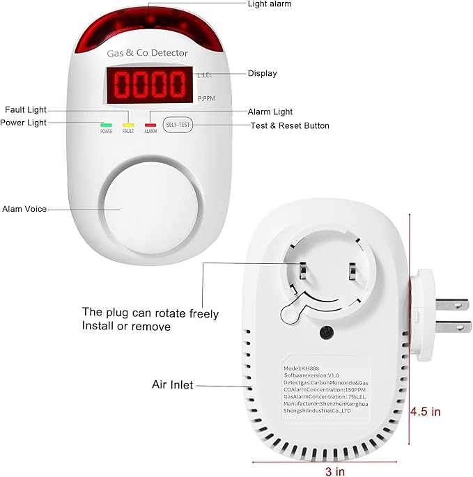 2 Packs Gas & Carbon Monoxide Detectors - Plug in Carbon Monoxide Detector & Propane, Natural Gas Detector, CO Monitor Alarm & Explosive Gas Detector Alarm for Home,RV