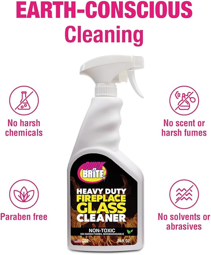 Quick 'n Brite Fireplace Glass Cleaner 24oz, Nonabrasive Cleaning Spray for Oven, Cooktops, Ceramic-Glass, Microwave Glass (Pack of 2)