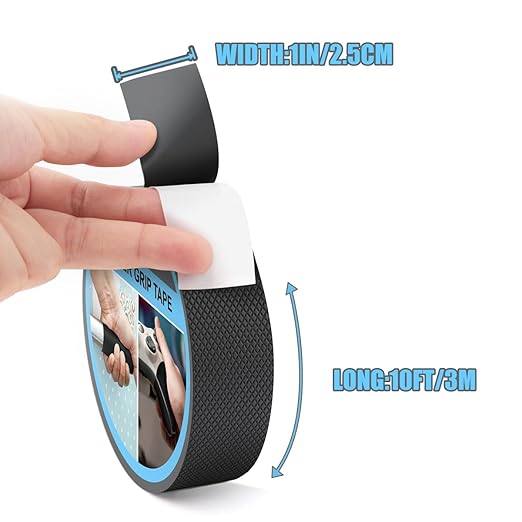 Rubber Grip Tape, Ultra-Thin Strong Adhesive Anti-Slip Waterproof Heat Resistant Wear-Resistant Cushion Pad, Making Handles or Contact Surfaces Safer, with Grip and Comfort (Black, 1In x 10Ft)