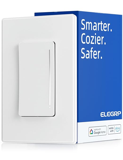 ELEGRP Smart Dimmer Light Switch DTR10, Single Pole Setup, 2.4GHz Wi-Fi Touch Dimmer Compatible with Alexa and Google Assistant, Needs Neutral Wire, No Hub Required, UL and FCC Listed, White, 1 Pack