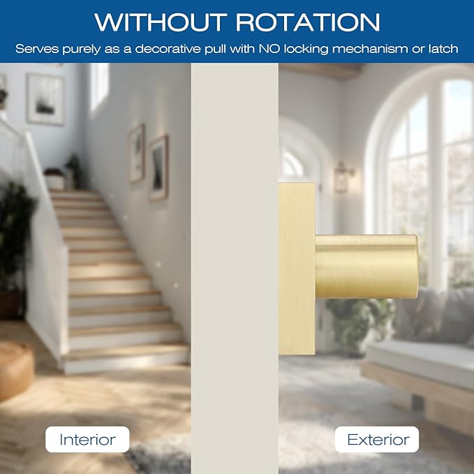 EHOMEWARE 8 Pack Gold Dummy Door Handle, Heavy Duty Single Sided Door Lever, Non Funtional Interior Door Handles for Pull or Push Only