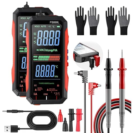 2026 USB Rechargeable Digital Multimeter, 6000 Counts Large Color Screen & Backlight, FS899L Smart multimeter Automatic Tester for Home Automotive Industrial Applications Electrical Issues
