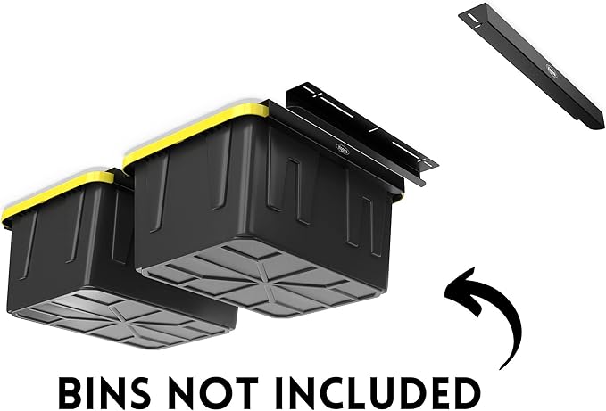 Koova Overhead Bin Rack for Three Bins | Overhead Garage Storage Rack to Mount on Ceiling with Adjustable Width | Supports Most Black and Yellow Storage Bins | 3 Sets